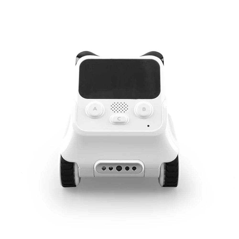 White robot with black screen on a white background