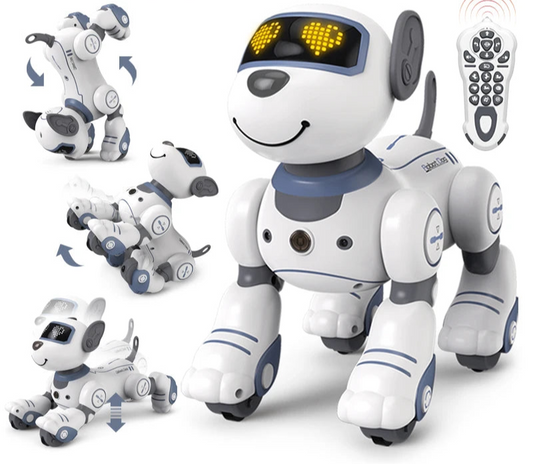 Smart stunt dog toy with remote control on a white background