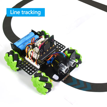 Robotics kit with line tracking mechanism on a white background