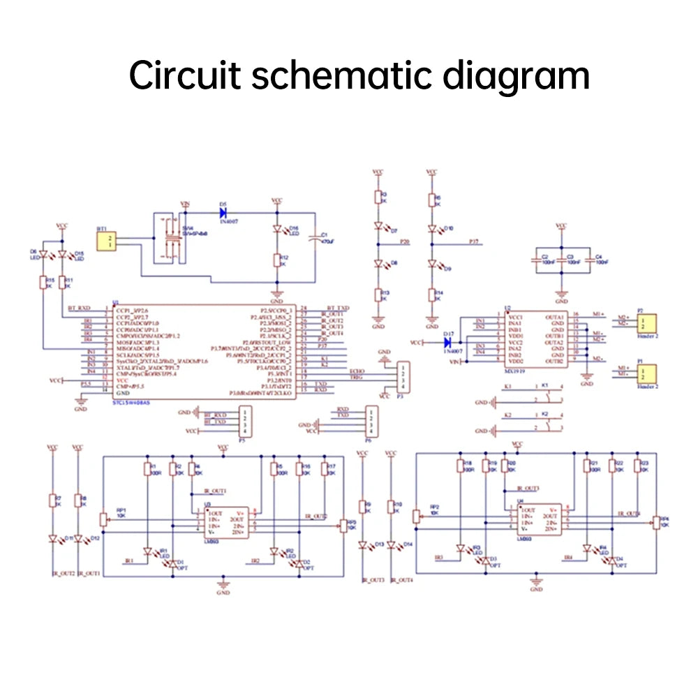 Circuit schematic diagram with various components and connections on a white background.