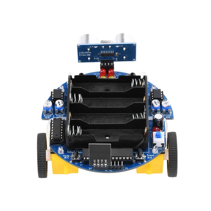 Robot car chassis with electronic components on a white background