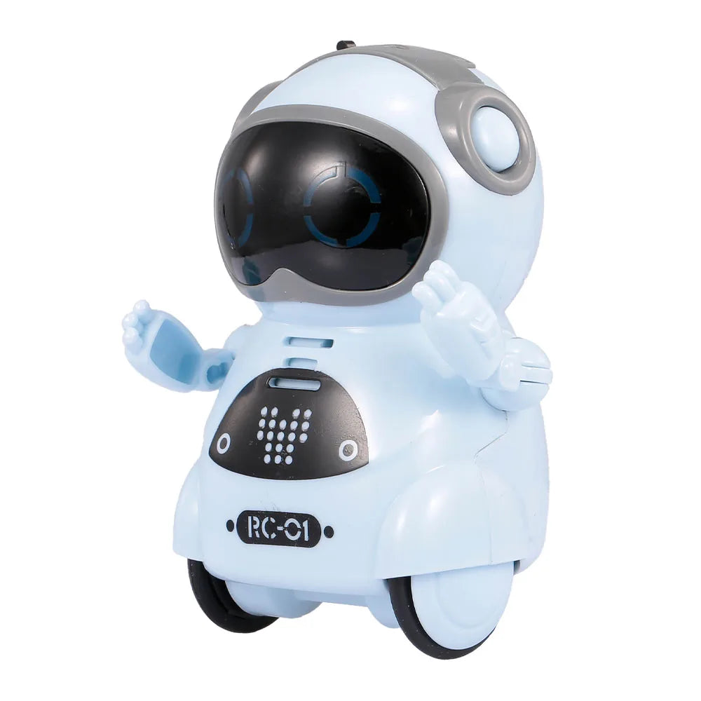 Toy robot with astronaut helmet on a white background