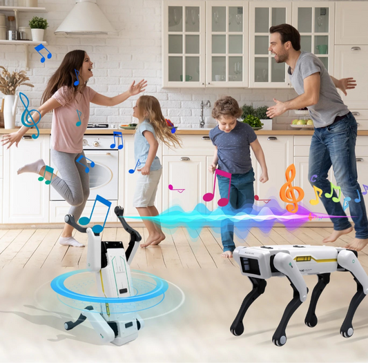 family happy with their Interactive AI robot dog with app control