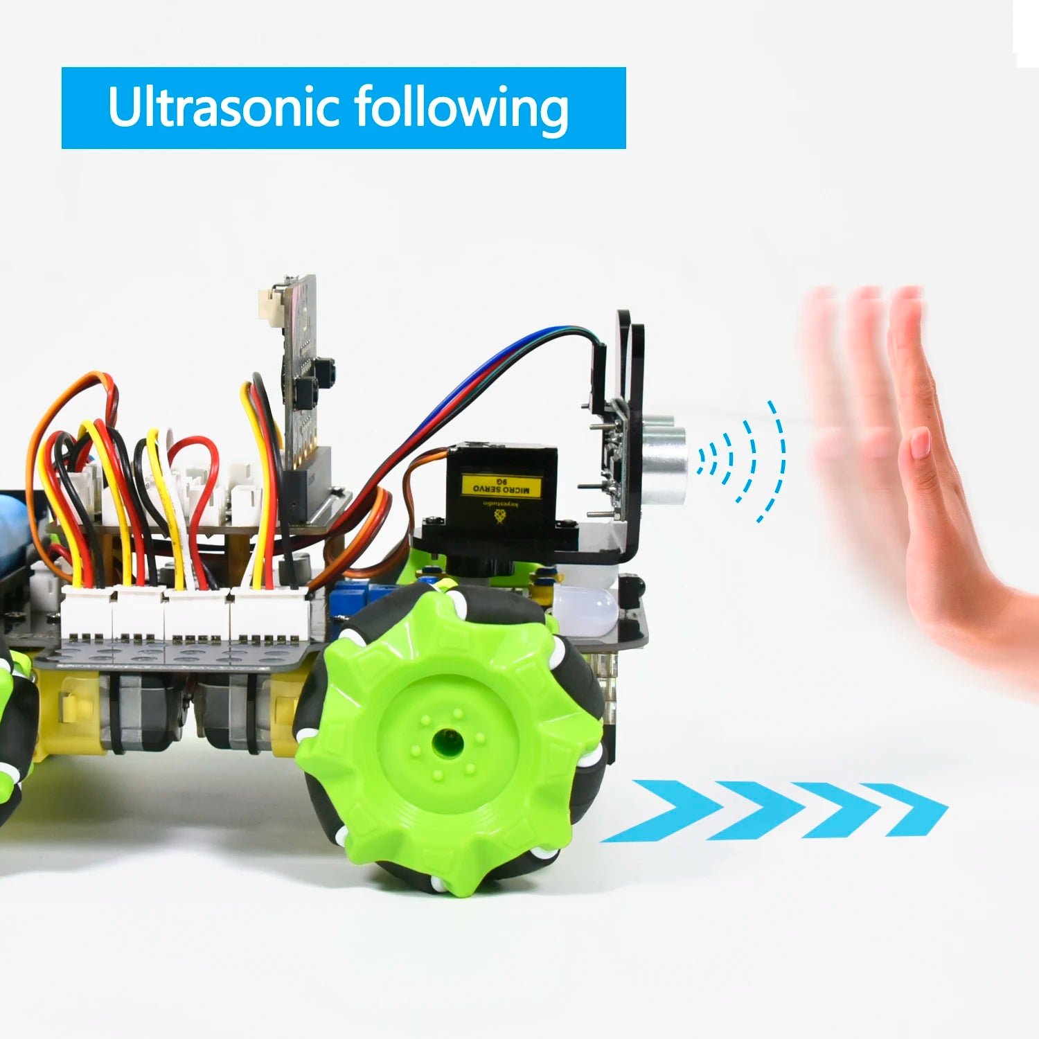 Micro:bit programmable 4WD Mecanum robot car with omnidirectional wheels and sensors